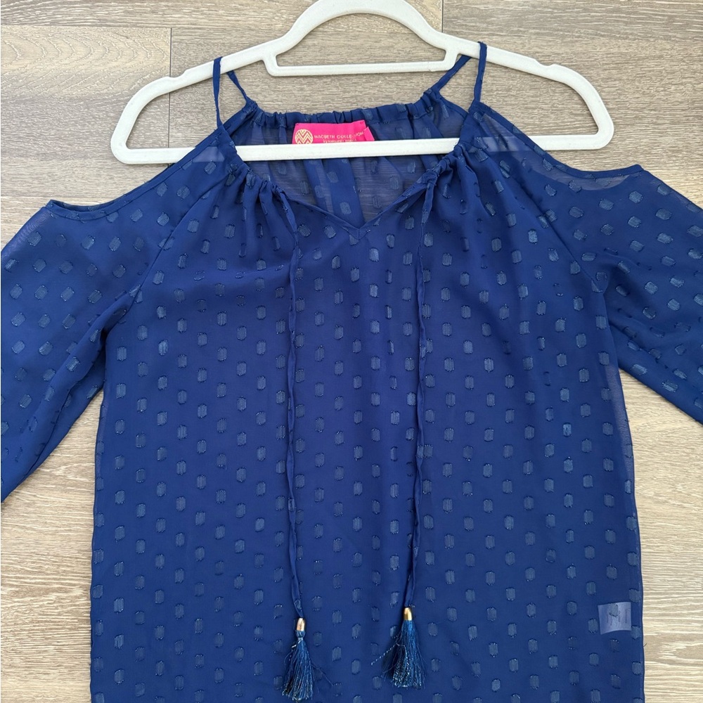 Macbeth Collection Blue Blouse with Cut Out Long Sleeves